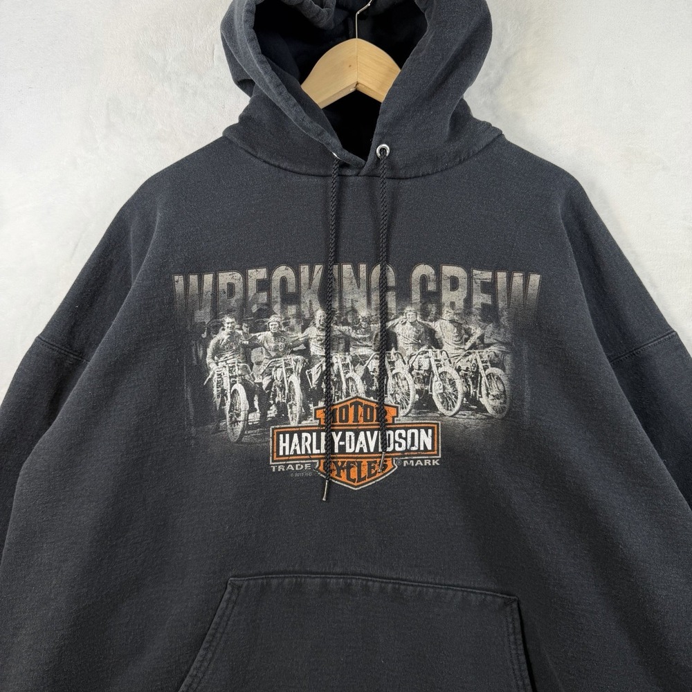 Riverside Harley Davidson CA Mens XL Sun Faded Spell Out Hoodie Sweatshirt Black